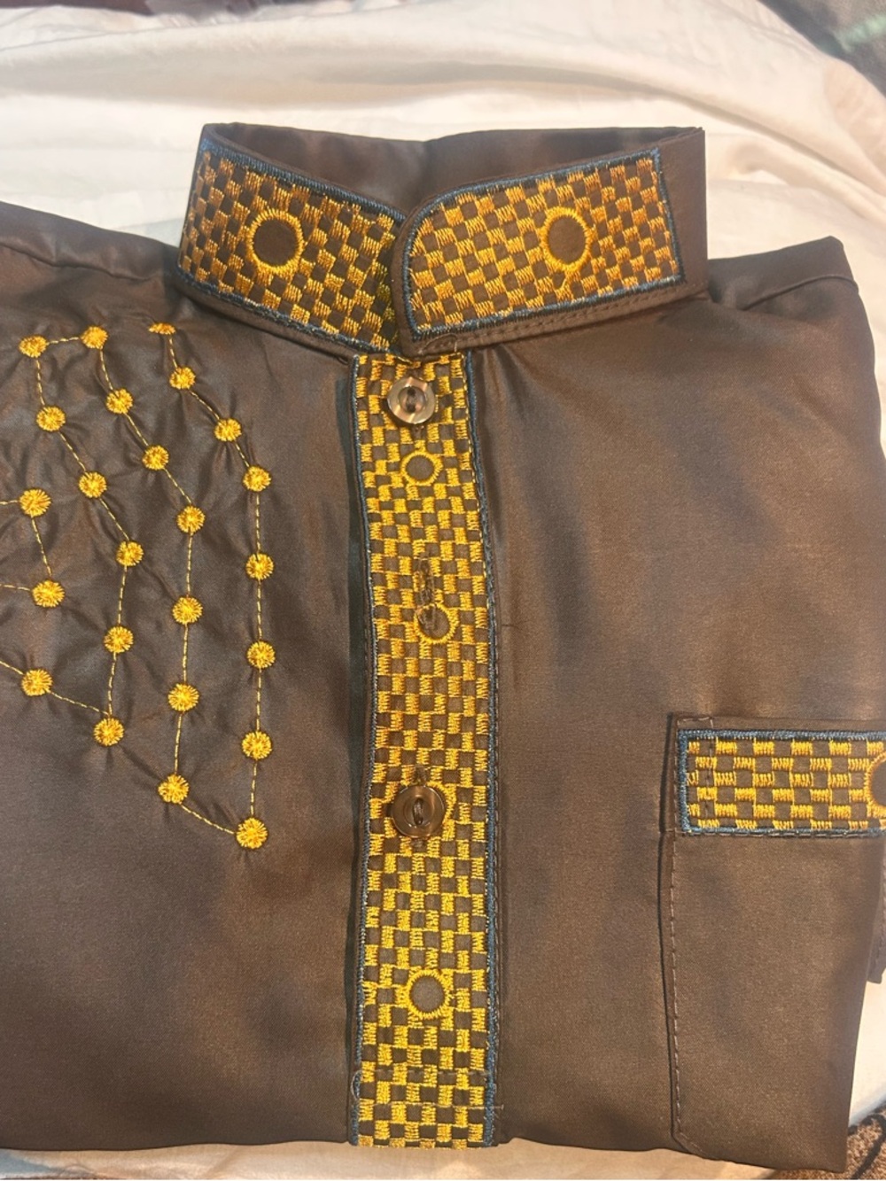 Boys brown Blue Focha Embroidered Salwar Kameez